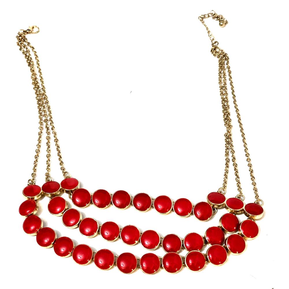 Vintage 3 Tier Red Enamel Necklace 18"